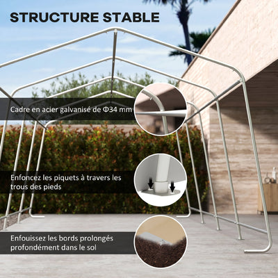 Tente garage carport dim. 6,2L x 3,3l x 2,4H m acier galvanisé robuste PE haute densité 150 g/m² imperméable anti-UV
