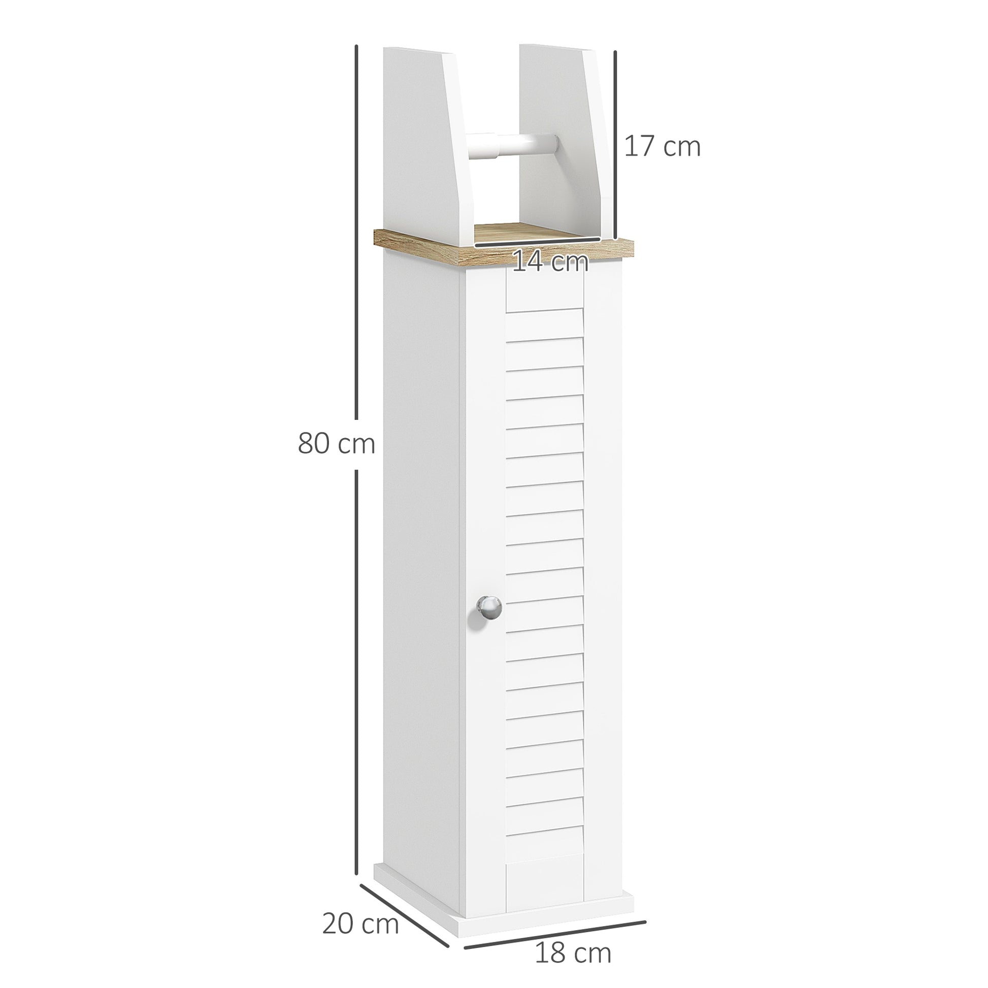 Meuble de salle de bain support papier toilette avec placard et étagère réglable 18 x 20 x 80 cm blanc