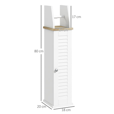 Meuble de salle de bain support papier toilette avec placard et étagère réglable 18 x 20 x 80 cm blanc