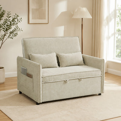 Canapé Convertible 2 Places, Canapé-Lit 3 en 1 Velours 137 cm, Dossier Réglable, Assise Large, 2 Oreillers, Vert
