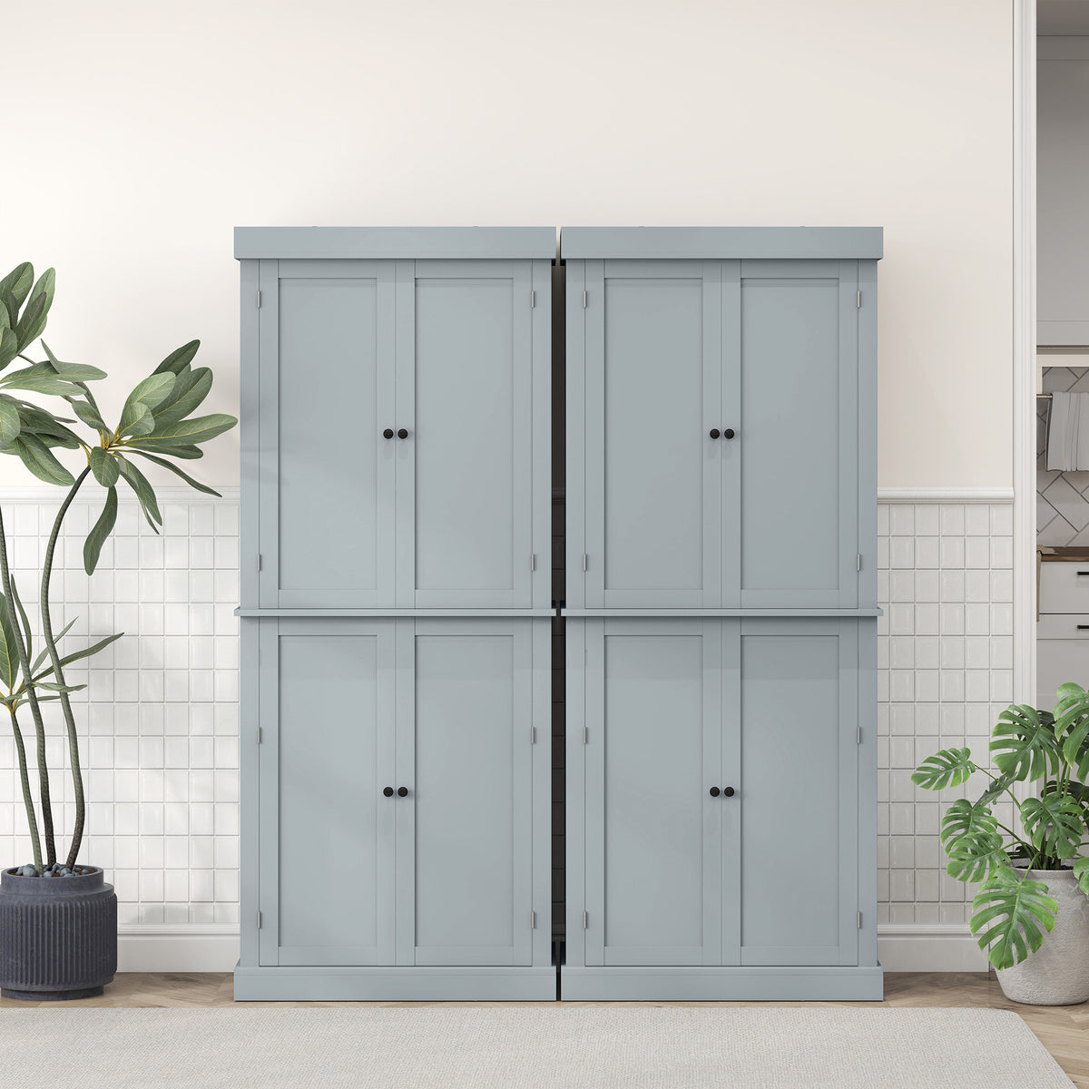 Armoire de cuisine buffet cuisine style moderne avec placards, étagères réglables, 76 x 40,5 x 184 cm, gris