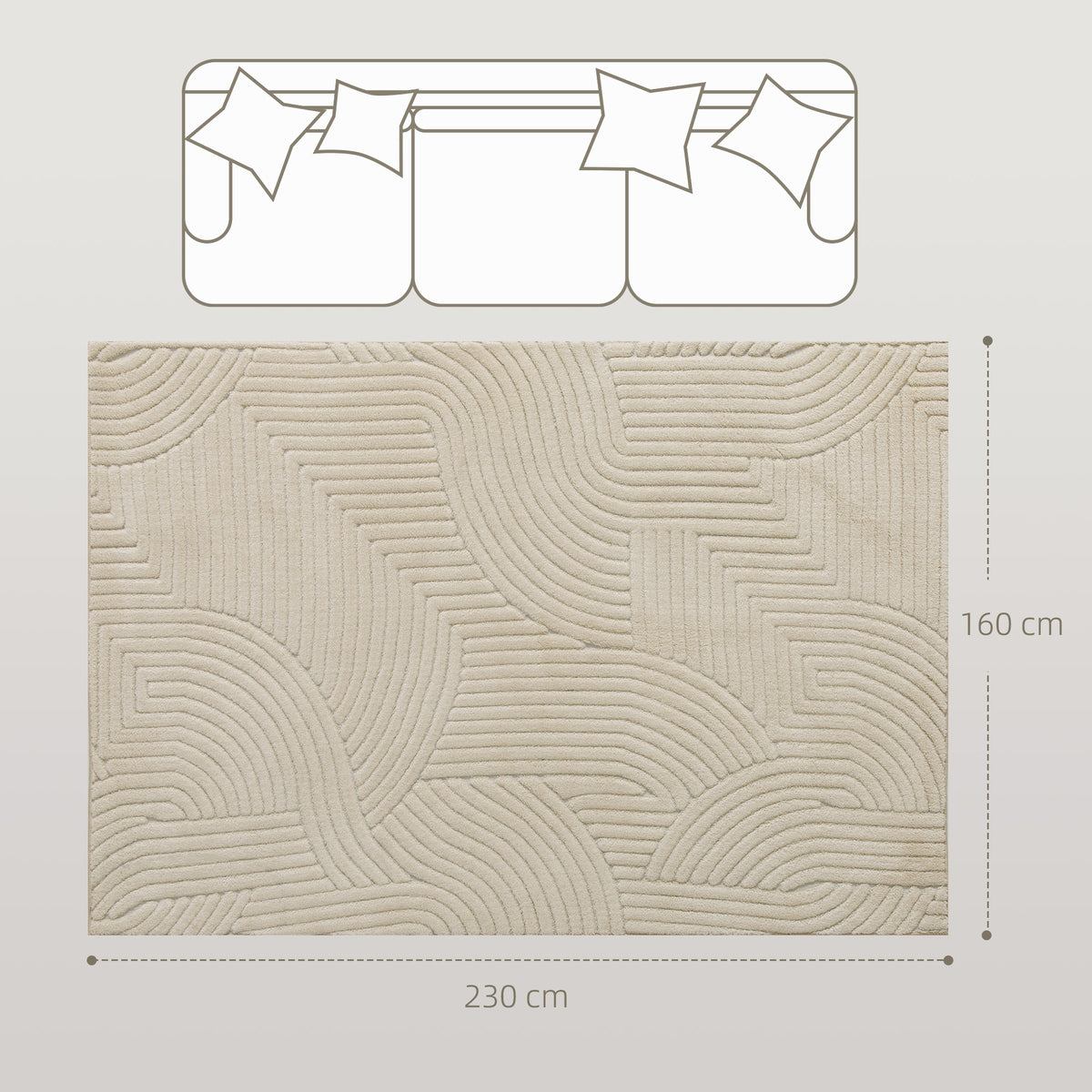 Tapis salon 230 x 160 cm, tapis à poils épais géométrique, moelleux et antidérapant, crème
