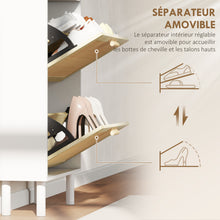 Meuble à chaussures 3 portes abattants étagère effet résine tressée design bohème 65 x 24,5 x 153 cm blanc