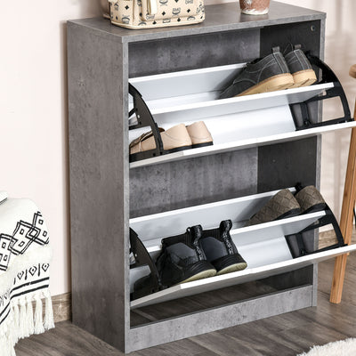 Meuble à chaussures meuble d'entrée placard de rangement, 2 portes abattantes, 62,5 x 26 x 81 cm, gris et blanc