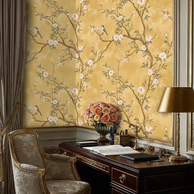 Chinoiserie Songbirds on Blossom Branches Wallpaper