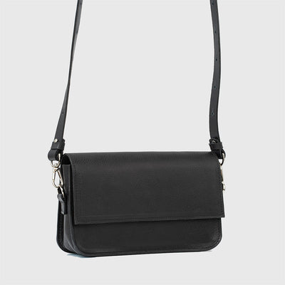 Leather Shoulder Bag - Curie  (Black)