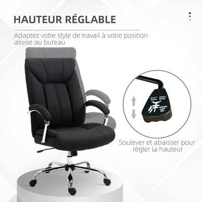 Fauteuil de bureau, chaise de bureau ergonomique, hauteur réglable, dossier haut, fonction de bascule, 65x78x118cm, noir