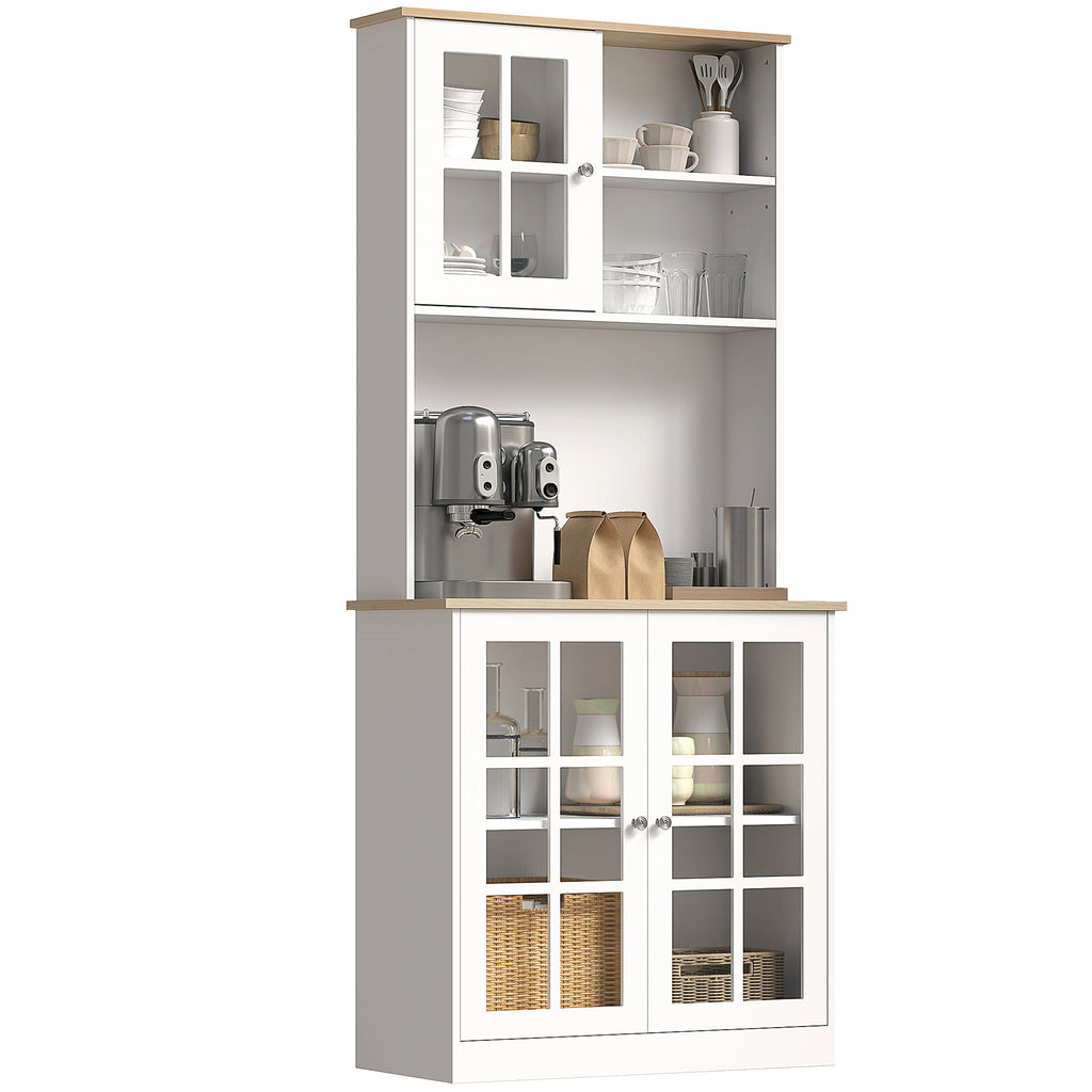 Buffet cuisine, meuble cuisine rangement haut, meuble de rangement avec plan de travail, 3 portes vitrées, 2