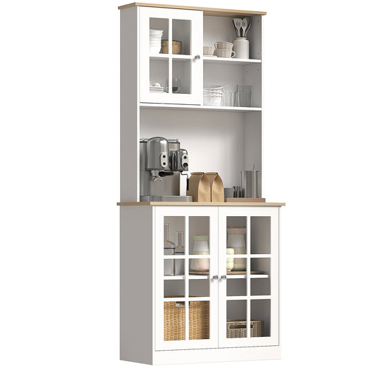 Buffet cuisine, meuble cuisine rangement haut, meuble de rangement avec plan de travail, 3 portes vitrées, 2