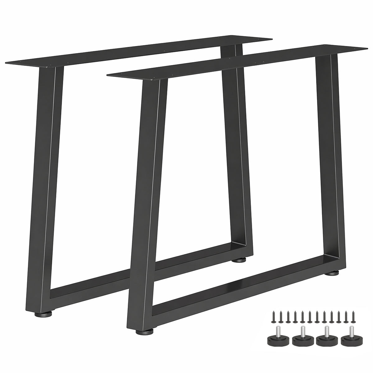 Pieds de table en acier, 60 x 43 cm, lot de 2 pieds de bureau trapezoïdes avec patins réglables et vis, noir
