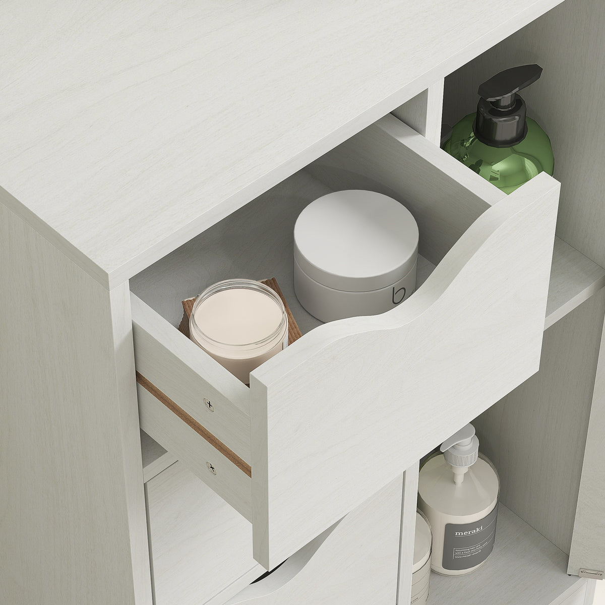Meuble de rangement buffet commode moderne 1 placard et 4 tiroirs - en bois - pour salon, cuisine, entrée, salle à manger - blanc