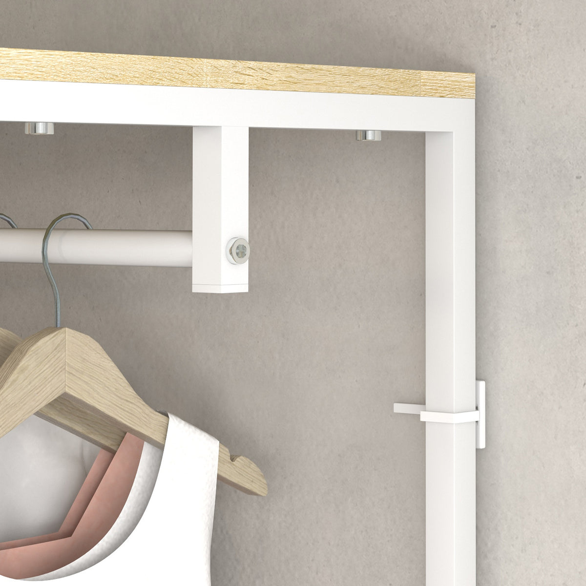 Porte-Manteaux avec tringle et 2 étagère à chaussures 60L x 40l x 167,5H cm Aspect bois Clair métal Blanc