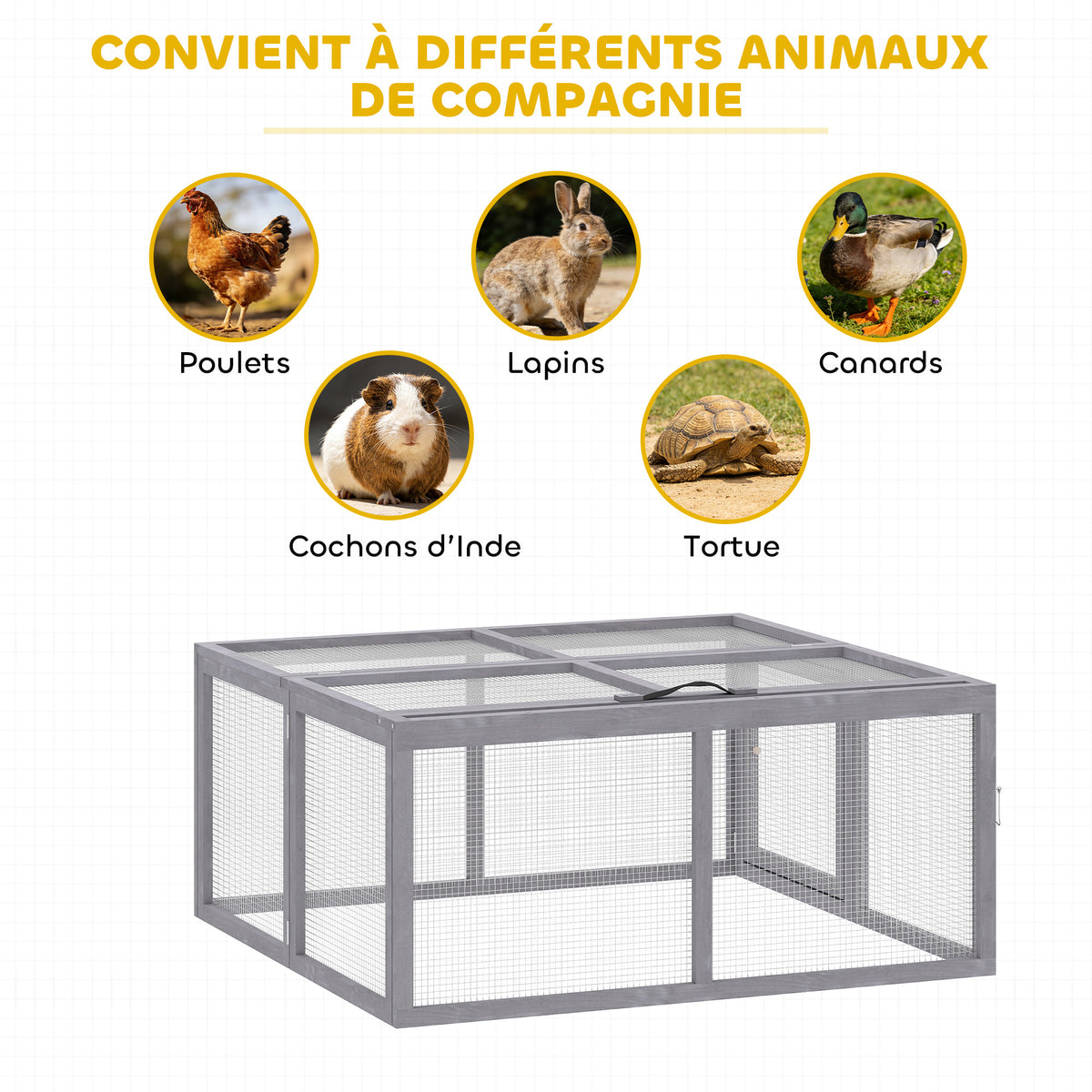 Clapier Lapin Extérieur Enclos Lapin Pliable en Bois Toit Ouvrant et Poignée pour Poule Canard 110x105x50cm Gris