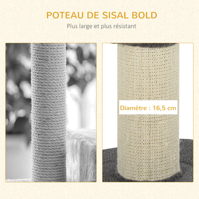 Arbre à chat, arbre à grimper griffoir pour chat, tissu bouclette, centre d'activités 2 plate-formes gris
