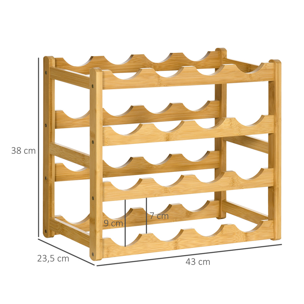 Range-bouteilles casier porte-bouteilles en bois de bambou 4 niveaux 16 bouteilles 43 x 23,5 x 38 cm bois naturel