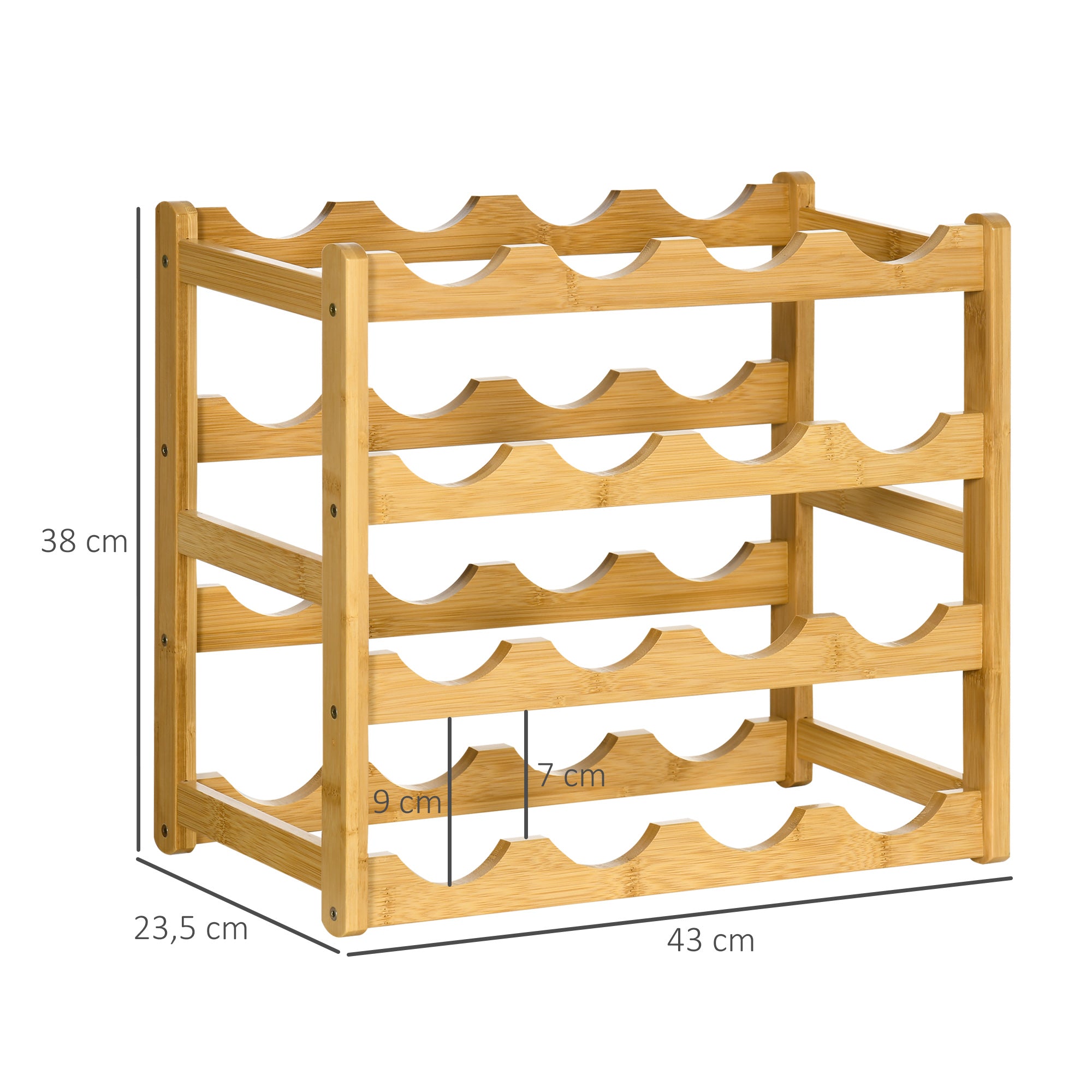 Range-bouteilles casier porte-bouteilles en bois de bambou 4 niveaux 16 bouteilles 43 x 23,5 x 38 cm bois naturel
