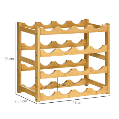 Range-bouteilles casier porte-bouteilles en bois de bambou 4 niveaux 16 bouteilles 43 x 23,5 x 38 cm bois naturel