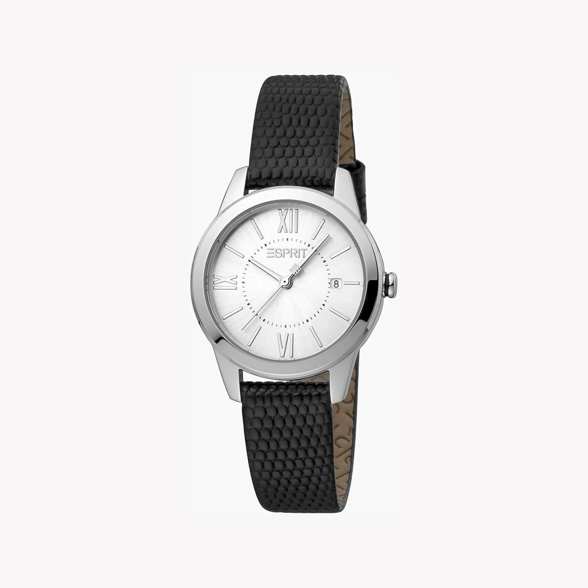 Esprit Women's Black Leather Watch, Silver Dial | ES1L239L1015