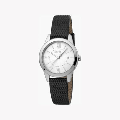 Esprit Women's Black Leather Watch, Silver Dial | ES1L239L1015