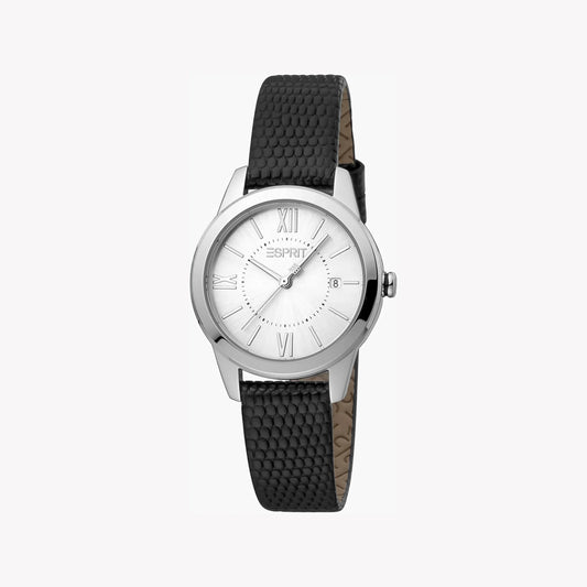 Esprit Women's Black Leather Watch, Silver Dial | ES1L239L1015