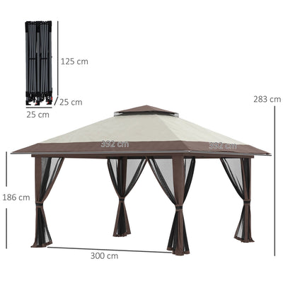 Pavillon pliant, réglable en hauteur, 4 parois en filet, beige
