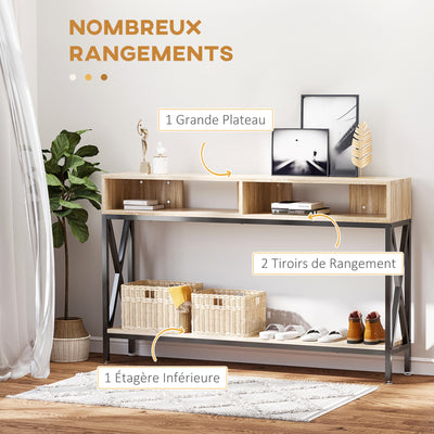 Table Console Table d'Entrée Industriel Multi-rangements 120 x 23,5 x 75 cm Bois Chêne