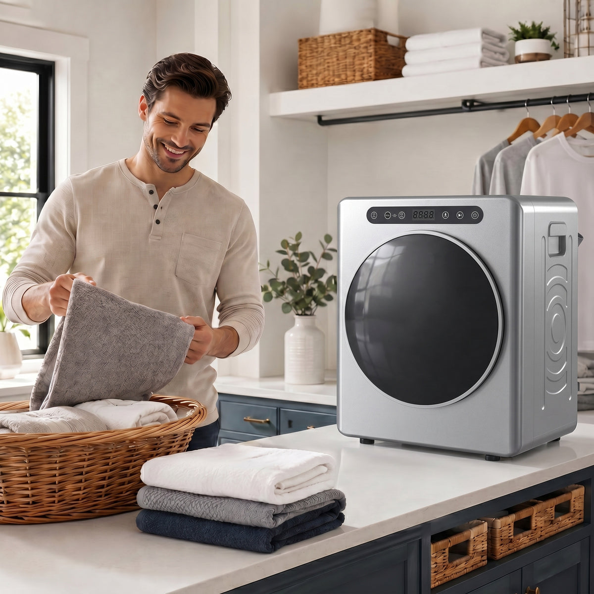 Sèche linge à évacuation, sèche-linge électrique 1000 W 3 Kg, 6 modes de séchage, minuterie, acier inoxydable, argent Aosom