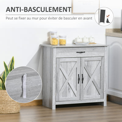Buffet salon, meuble de rangement avec tiroir, 2 portes de grange et étagère réglable, buffet salle à manger et