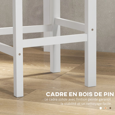 Lot de 2 chaises hautes, chaises de bar style campagne chic en bois hauteur 60 cm avec repose-pieds, blanc