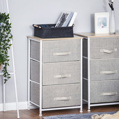 Meuble de rangement chiffonnier moderne 3 tiroirs en tissu, cadre en acier et MDF, 45 x 30 x 71 cm, gris