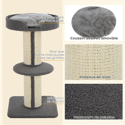 Arbre à chat, arbre à grimper griffoir pour chat, tissu bouclette, centre d'activités 2 plate-formes gris