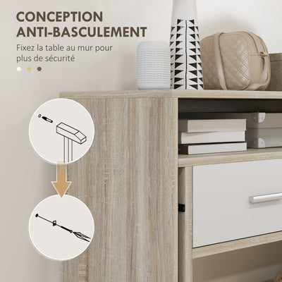Table console avec plateau coulissant et 2 tiroirs, table de couloir avec rangement, 95l x 35P x 87H cm, aspect chêne