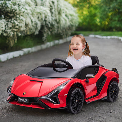 Voiture électrique Enfants de Sport Véhicule électrique Lamborghini Sian 12 V - V. Max. 5 Km/h avec Télécommande 2,4G Effets sonores + Lumineux Rouge