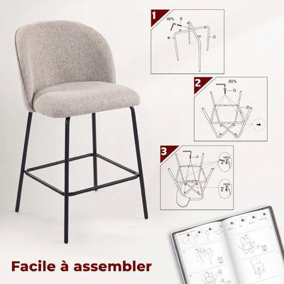 Lot de 2 Tabourets de Bar, Chaises de Bar, Repose-Pieds et Dossier, Tissu Effet Lin, Hauteur d'Assise 68cm, Gris Clair