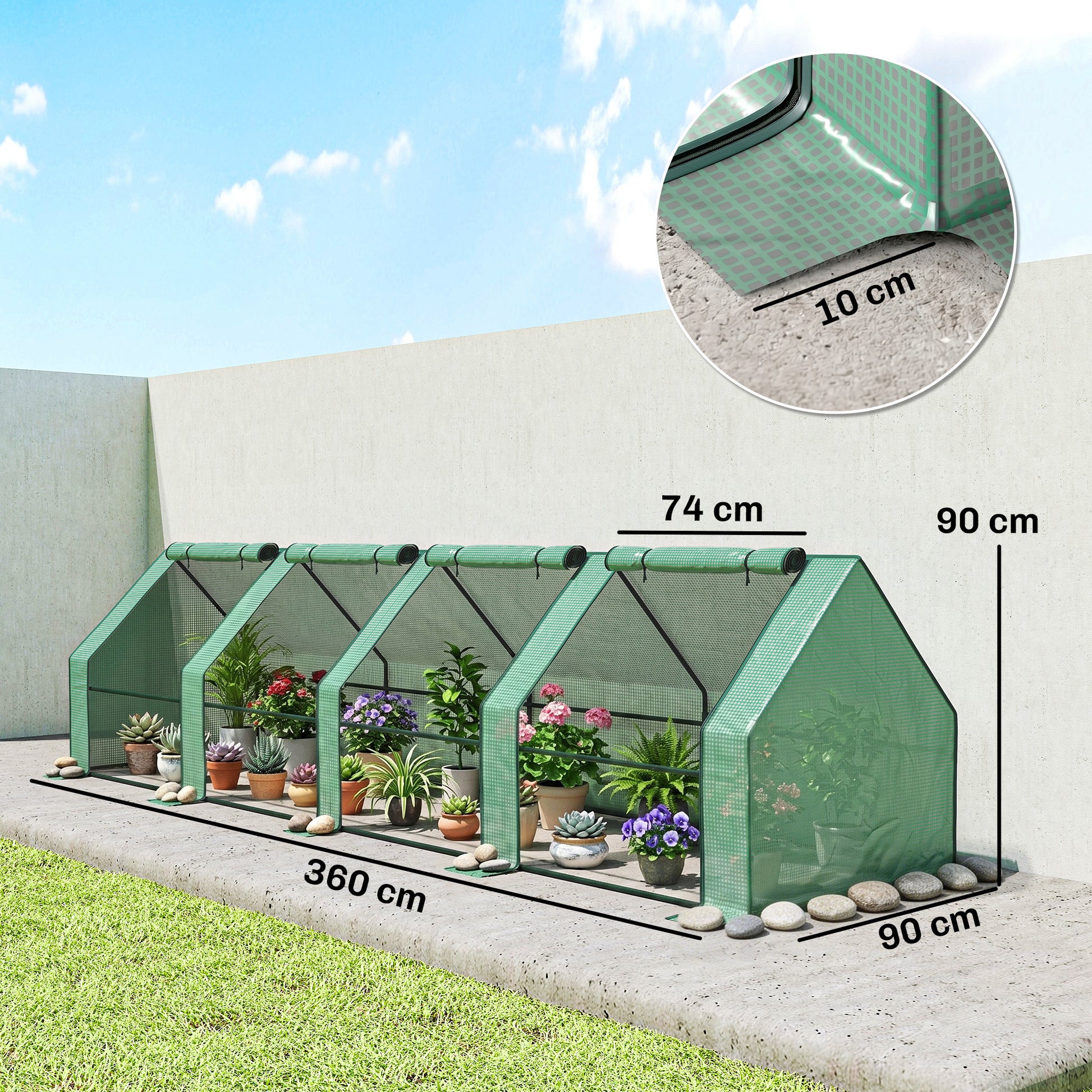 Mini Serre de Jardin mini serre tunnel 4 fenêtres avec Zip enroulables Acier PE 140 g/m² Anti-UV 360x90x90cm Vert