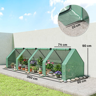 Mini Serre de Jardin mini serre tunnel 4 fenêtres avec Zip enroulables Acier PE 140 g/m² Anti-UV 360x90x90cm Vert