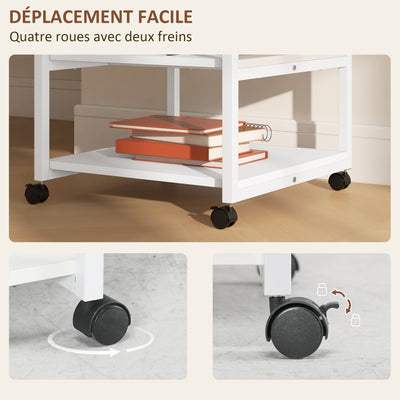 Support d'imprimante desserte de rangement 3 niveaux étagères mobile sur roulettes 50L x 50l x 52,5H cm