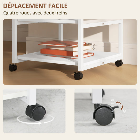 Support d'imprimante desserte de rangement 3 niveaux étagères mobile sur roulettes 50L x 50l x 52,5H cm