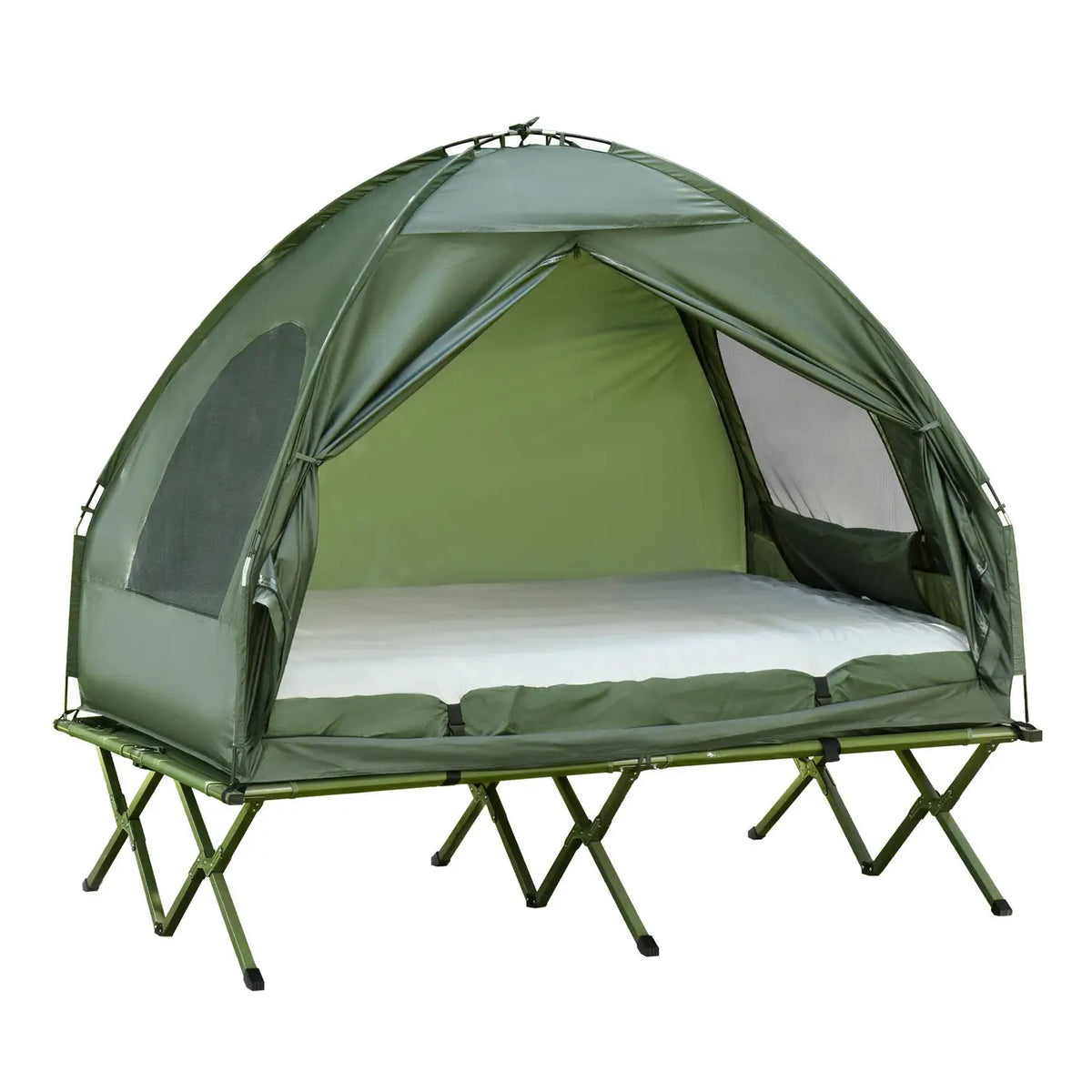 Set de tente de camping pour 2 personnes avec lit de camp et, vert