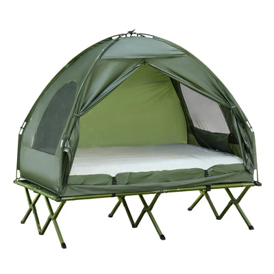 Set de tente de camping pour 2 personnes avec lit de camp et, vert