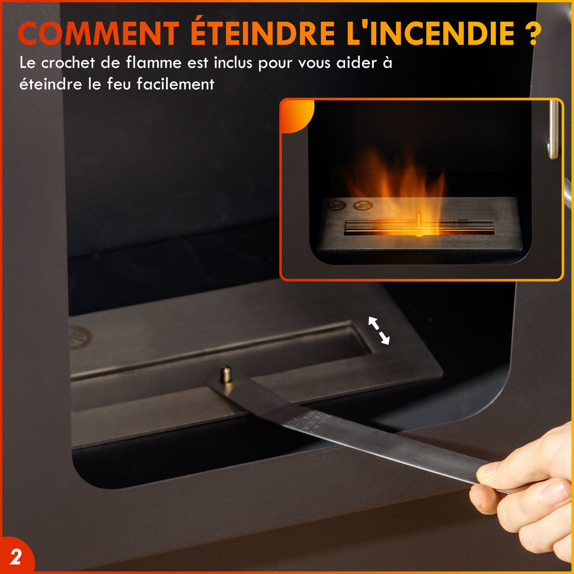 Cheminée poêle à éthanol avec réservoir 1,2L 3h de durée de combustion couverture 20 à 25 m² 50 x 27 x 82 cm noir