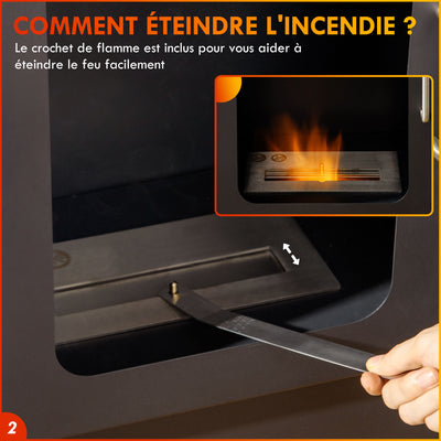 Cheminée poêle à éthanol avec réservoir 1,2L 3h de durée de combustion couverture 20 à 25 m² 50 x 27 x 82 cm noir