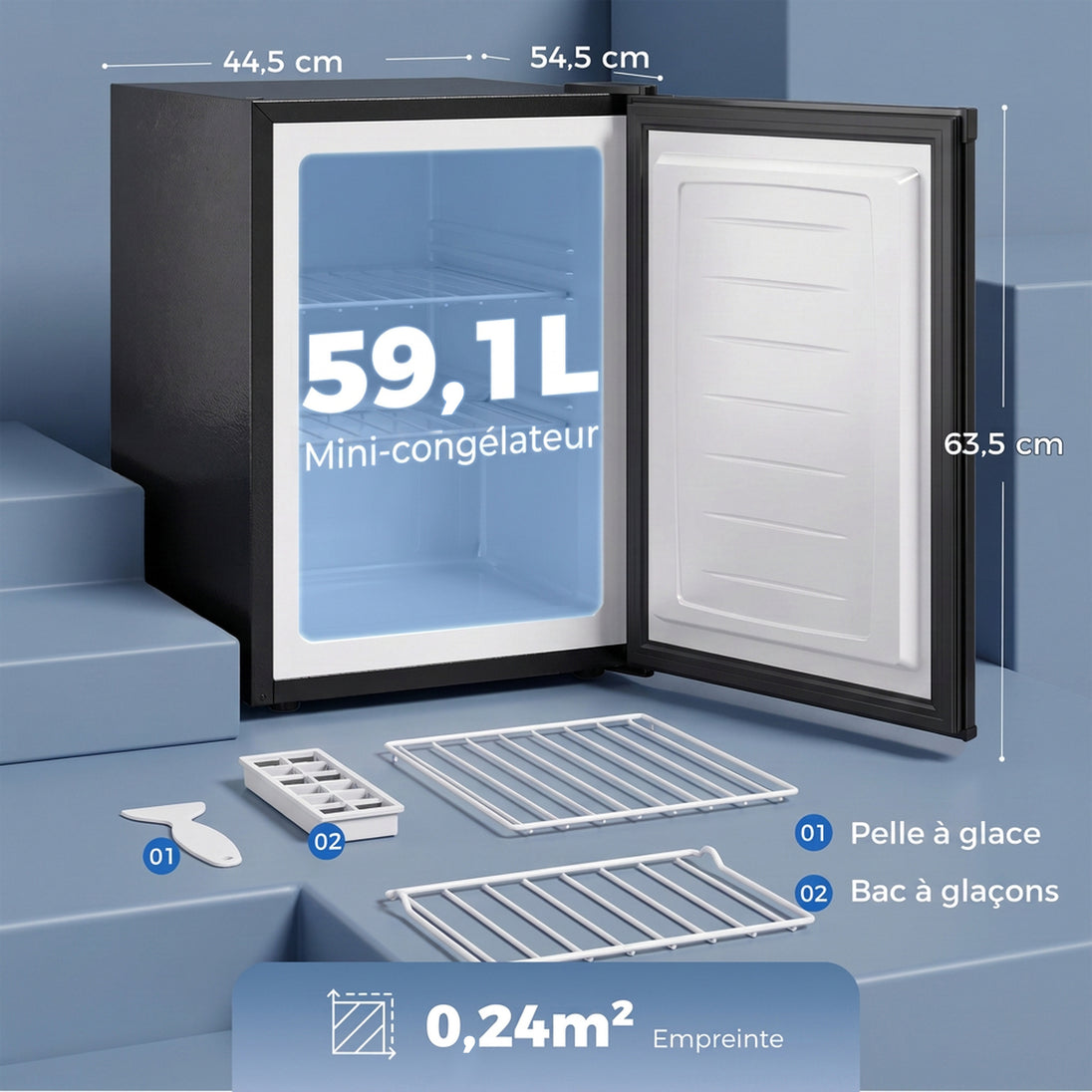 Mini Congélateur 59 L, Petit Congelateur Compact Silencieux Pose Libre, Porte Réversible, Température Réglable, Noir Aosom