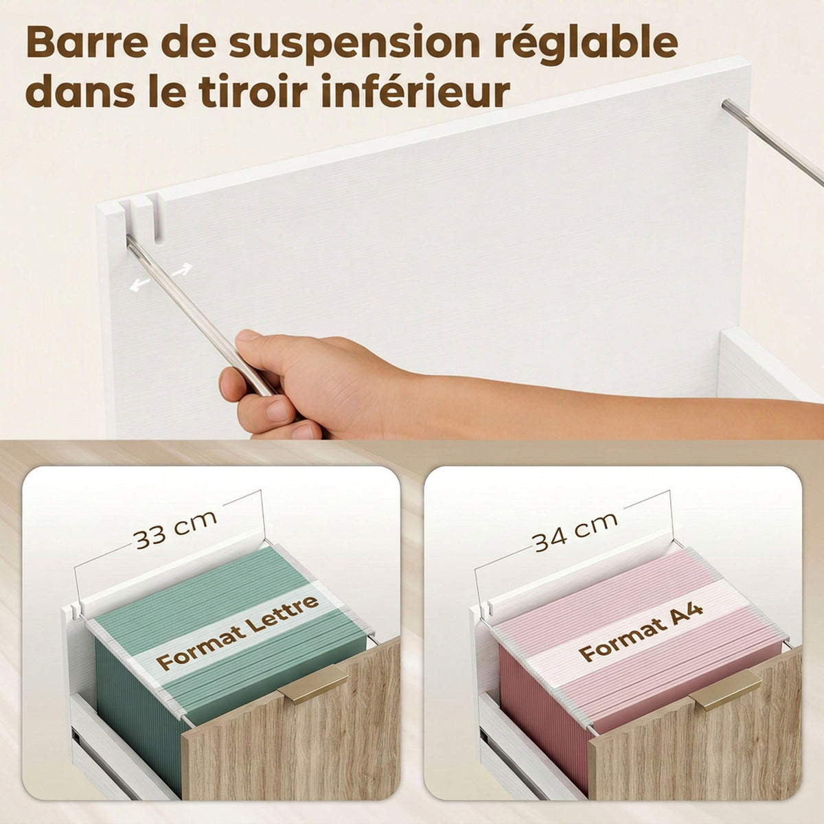 Support d'Imprimante sur Roulettes, 3 Tiroirs, 2 Étagères Ouvertes, Design Ondulé, 80x40x68cm, Blanc Chêne