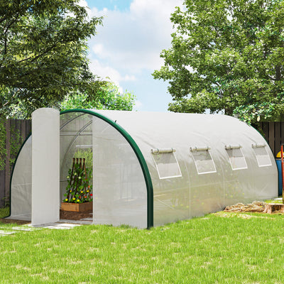 Serre tunnel de jardin 18m², serre de jardin tunnel avec portes et 8 fenêtres, bâche PE 140g/m² 600 x 300 x 200 cm blanc