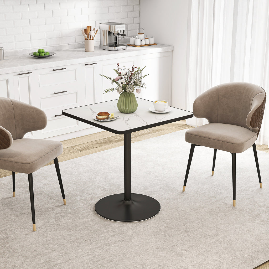 Table à manger pour 4 personnes table de cuisine style moderne avec plateau effet marbre et base ronde, 70 x 70 cm, blanc