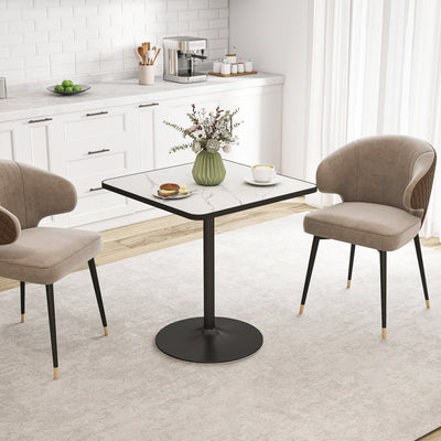 Table à manger pour 4 personnes table de cuisine style moderne avec plateau effet marbre et base ronde, 70 x 70 cm, blanc