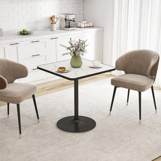 Table à manger pour 4 personnes table de cuisine style moderne avec plateau effet marbre et base ronde, 70 x 70 cm, blanc