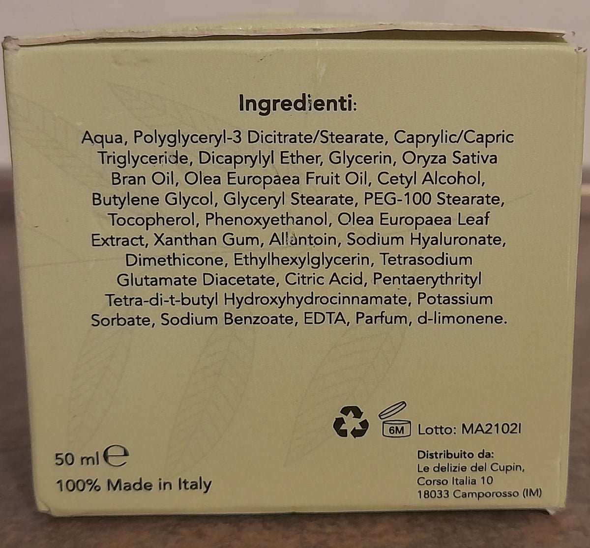 Crema viso idratante alle foglie di ulivo 50ml