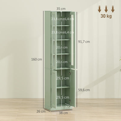 Meuble de Salle de Bain 6 niveaux, Meuble de Rangement avec 4 Portes à Fermeture Douce et Étagères Réglables, Vert